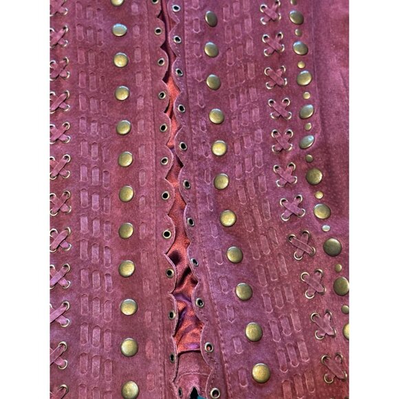 Pamela McCoy 2X Burgundy Leather Jacket With Studded Embellishments & Satin Lini - Picture 3 of 8